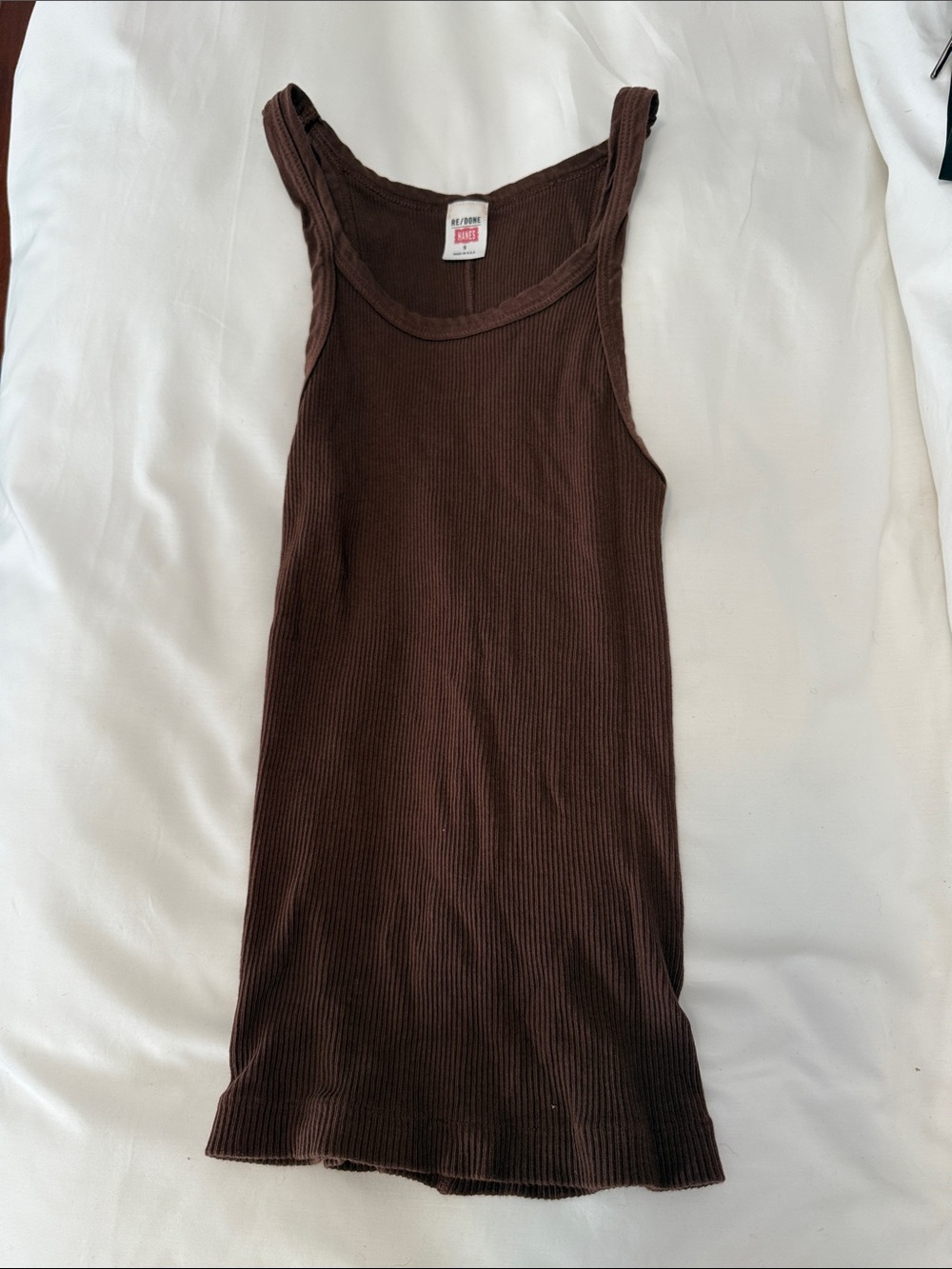 Re/Done Chocolate Ribbed Tank Top